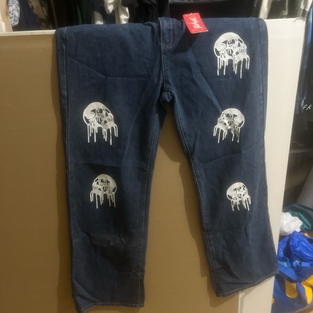 Blue Jeans with Skull Print
